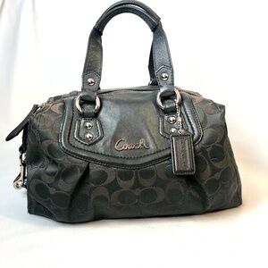Coach Ashley Signature Satchel Black Sateen Purse